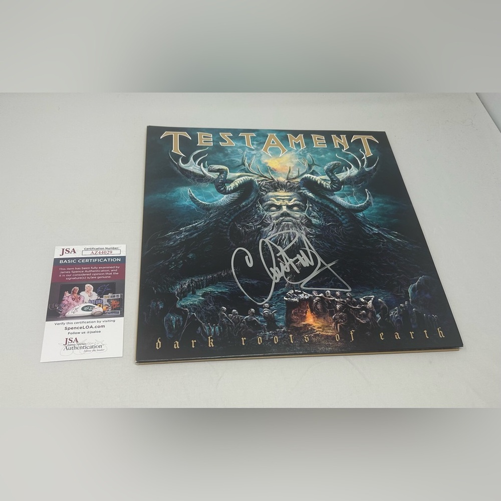 Chuck Billy‎ of Testament signed Dark Roots of Earth Album JSA COA